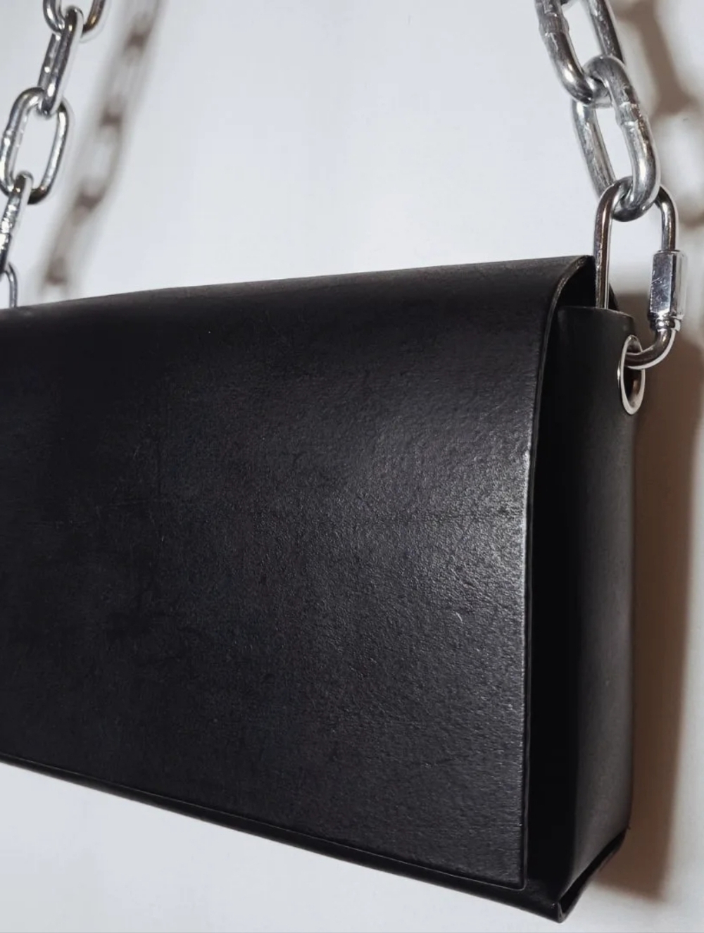 Black Leather Gothic Industrial Chain Link Handbag Purse - Picture 2 of 7